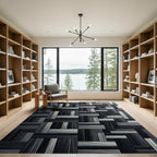 Monochrome Geometric Interlocking Wood Grain Parquet Rug