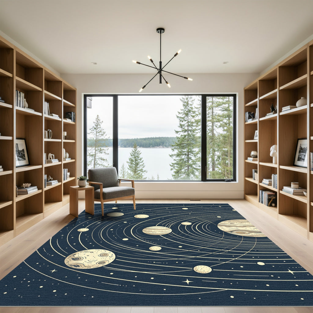 Vintage Celestial Solar System Astronomy Illustration Rug