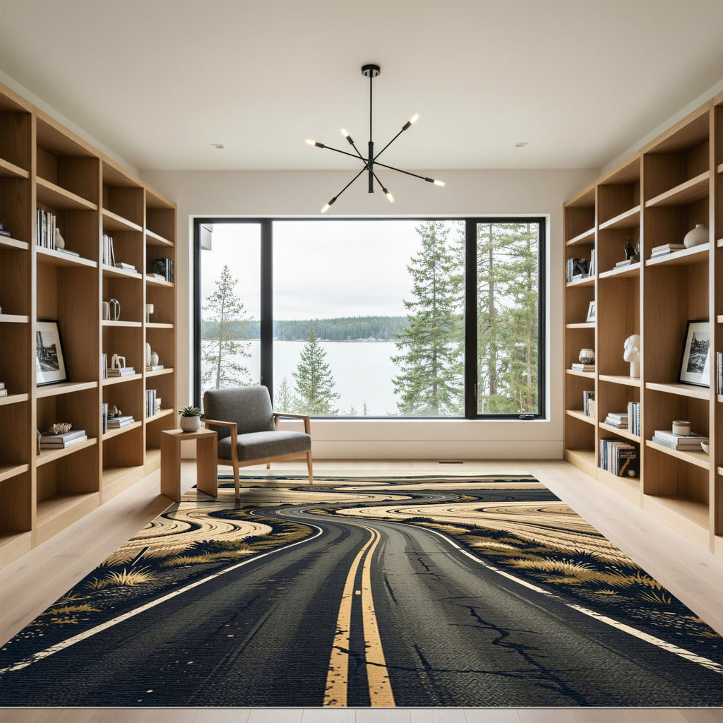 Winding Country Road Scenic Landscape Rug