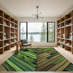 Botanical Fern Leaf Herringbone Wood Plank Rug