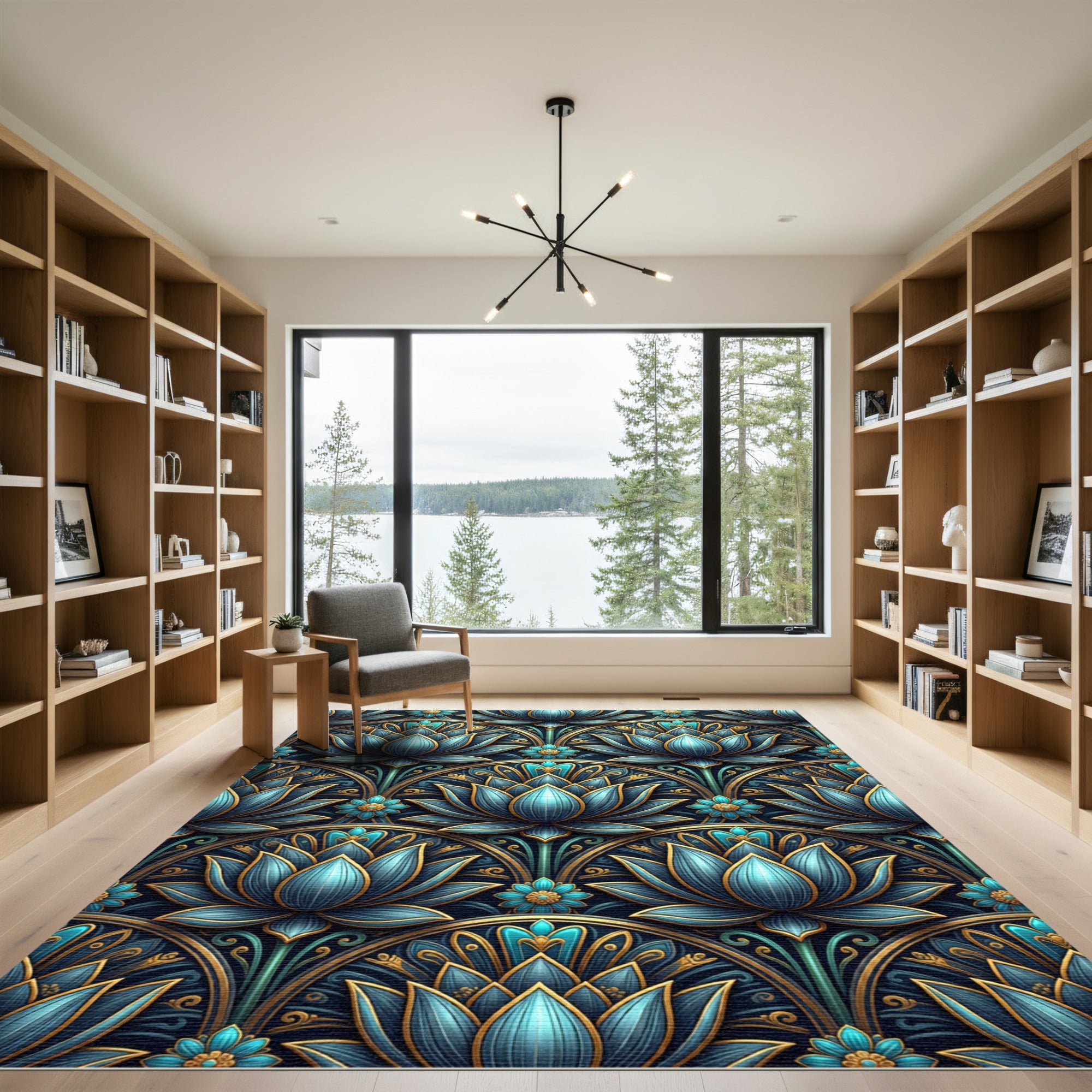 Luxurious Teal Lotus Archway Rug