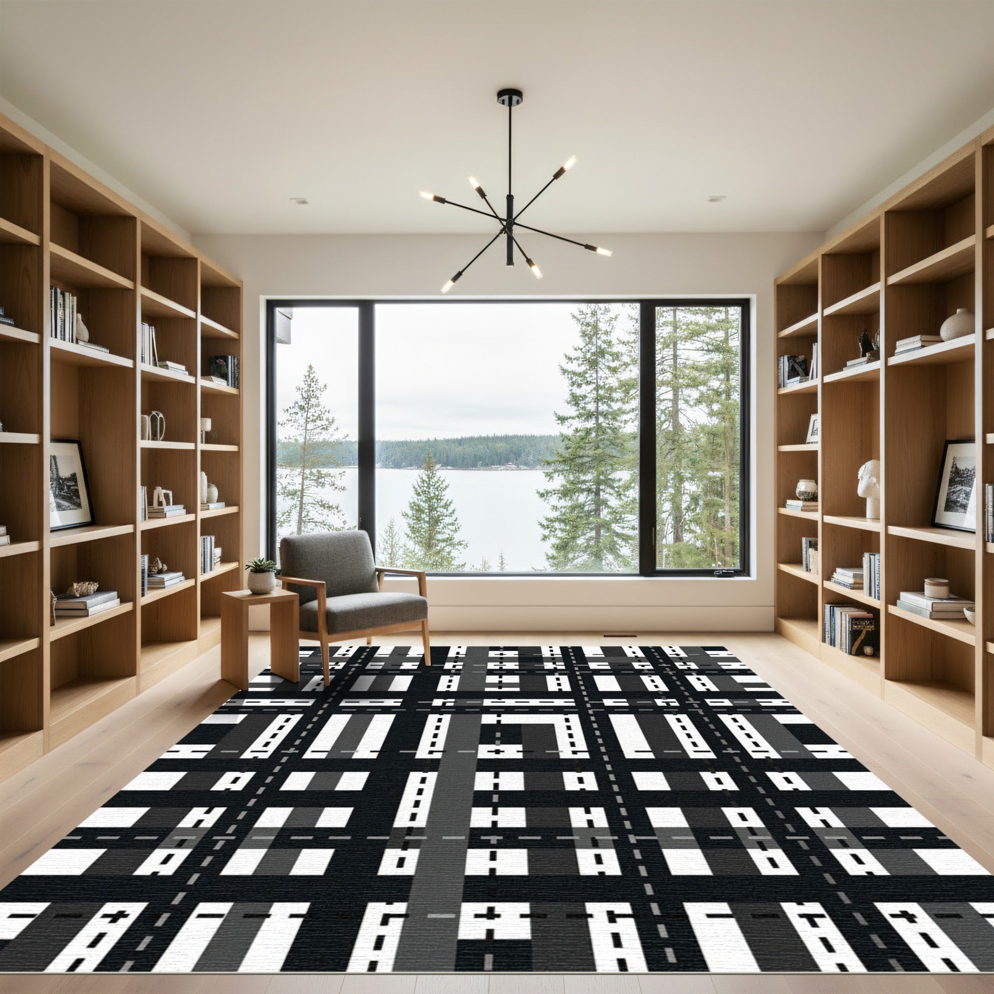 Monochromatic Gridded Checkered Abstract Rug