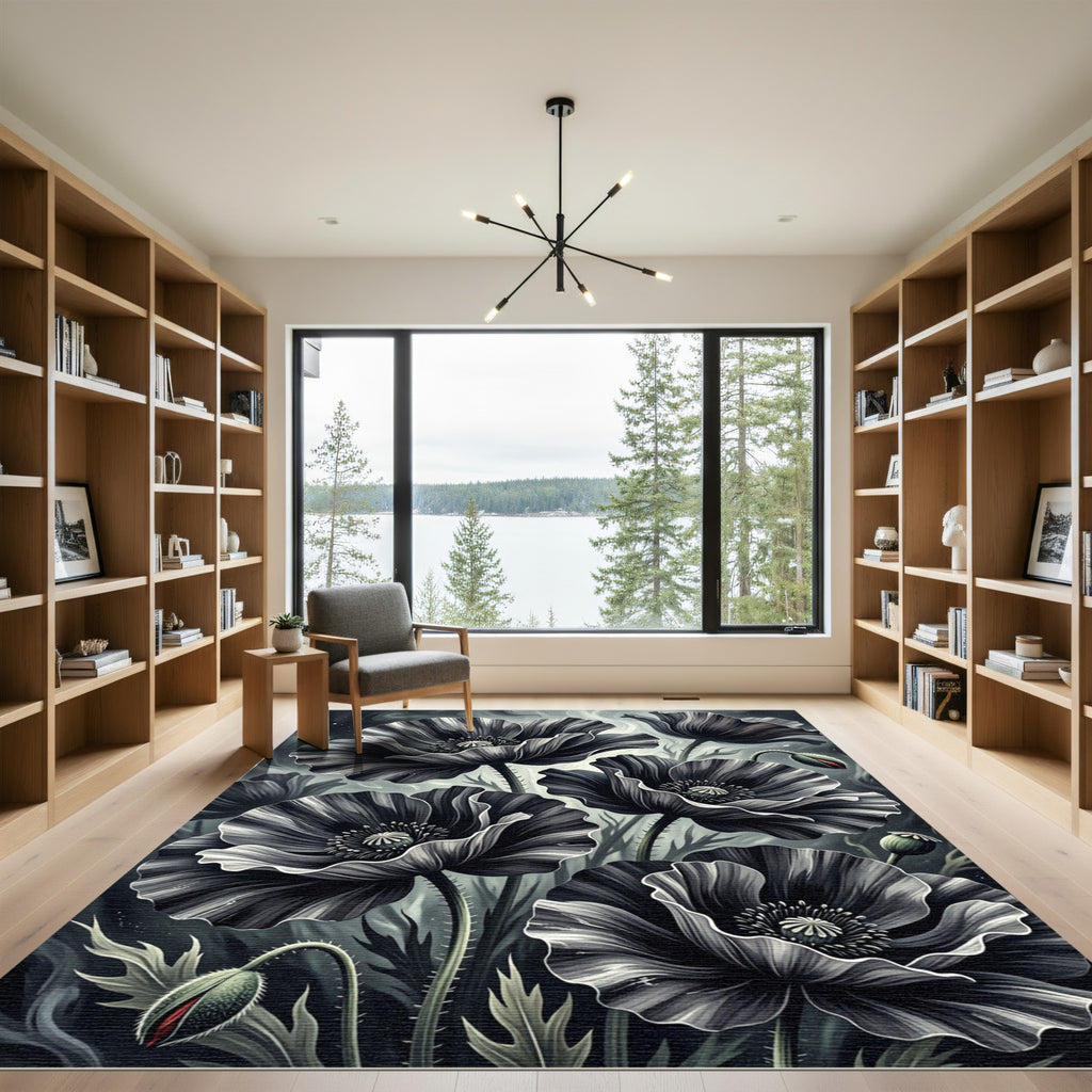 Monochromatic Poppy Floral Cluster Rug