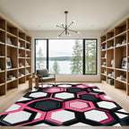 Modern Pink and Black Geometric Hexagon Rug