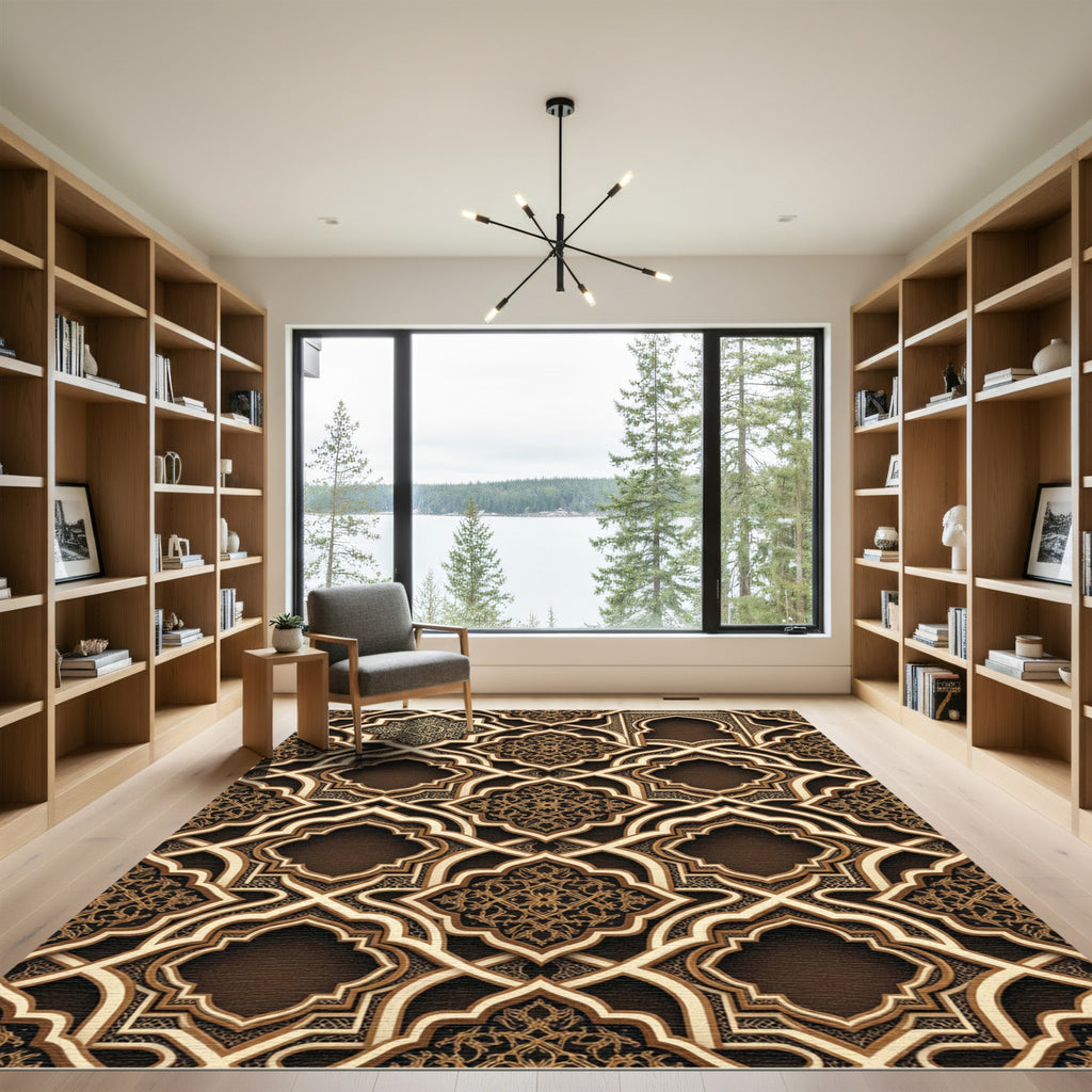 Intricate Gold Filigree Royal Archwork Rug
