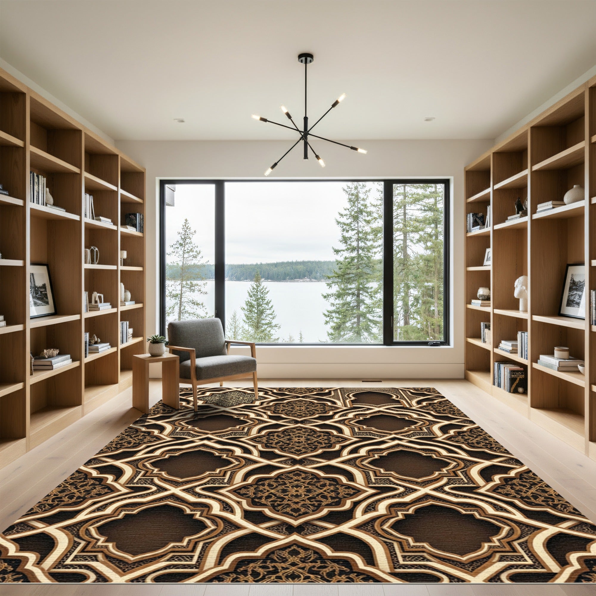 Intricate Gold Filigree Royal Archwork Rug