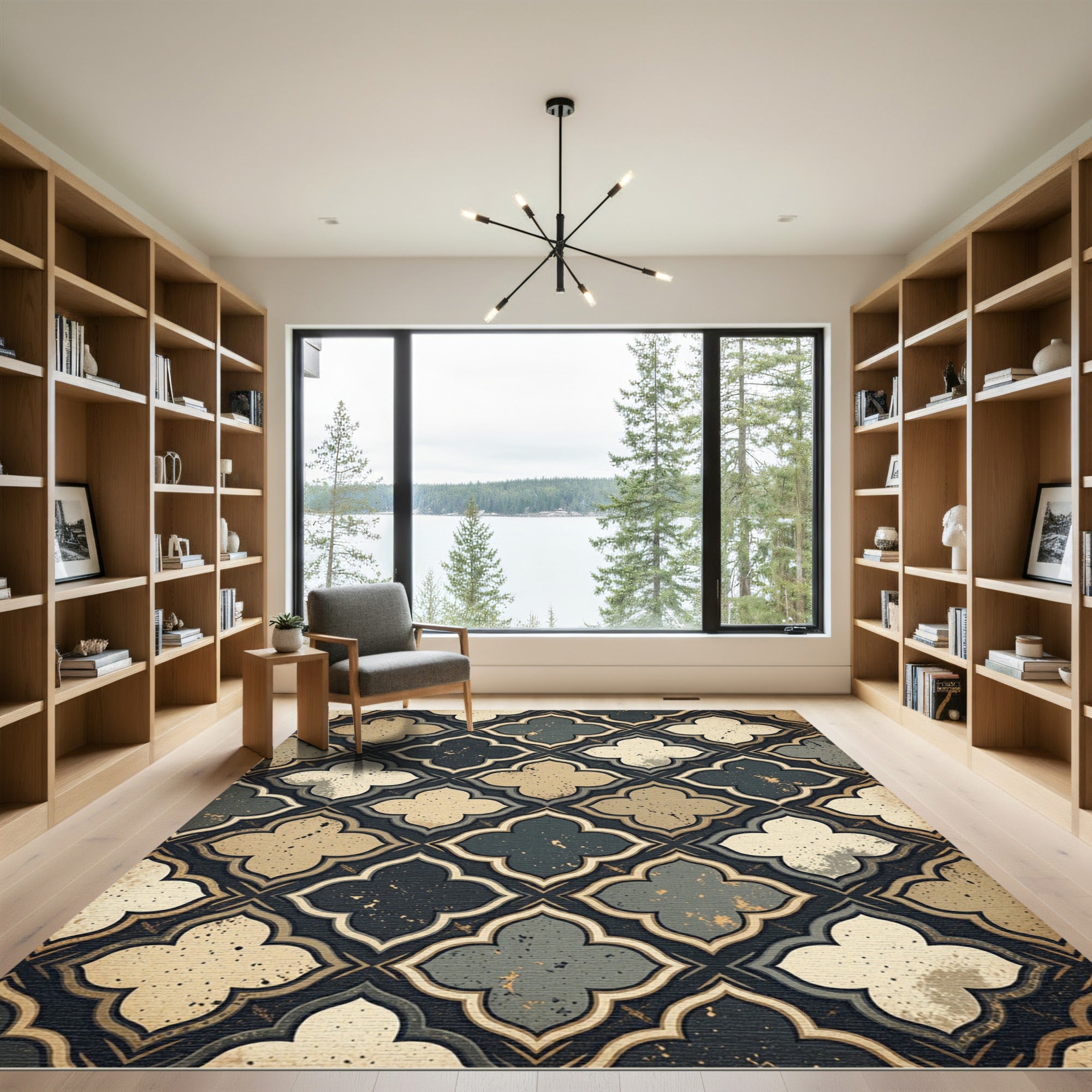 Ornate Quatrefoil Khaki Gray Rug