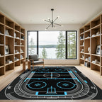 Modern Neon Blue Hockey Rink Graphic Rug