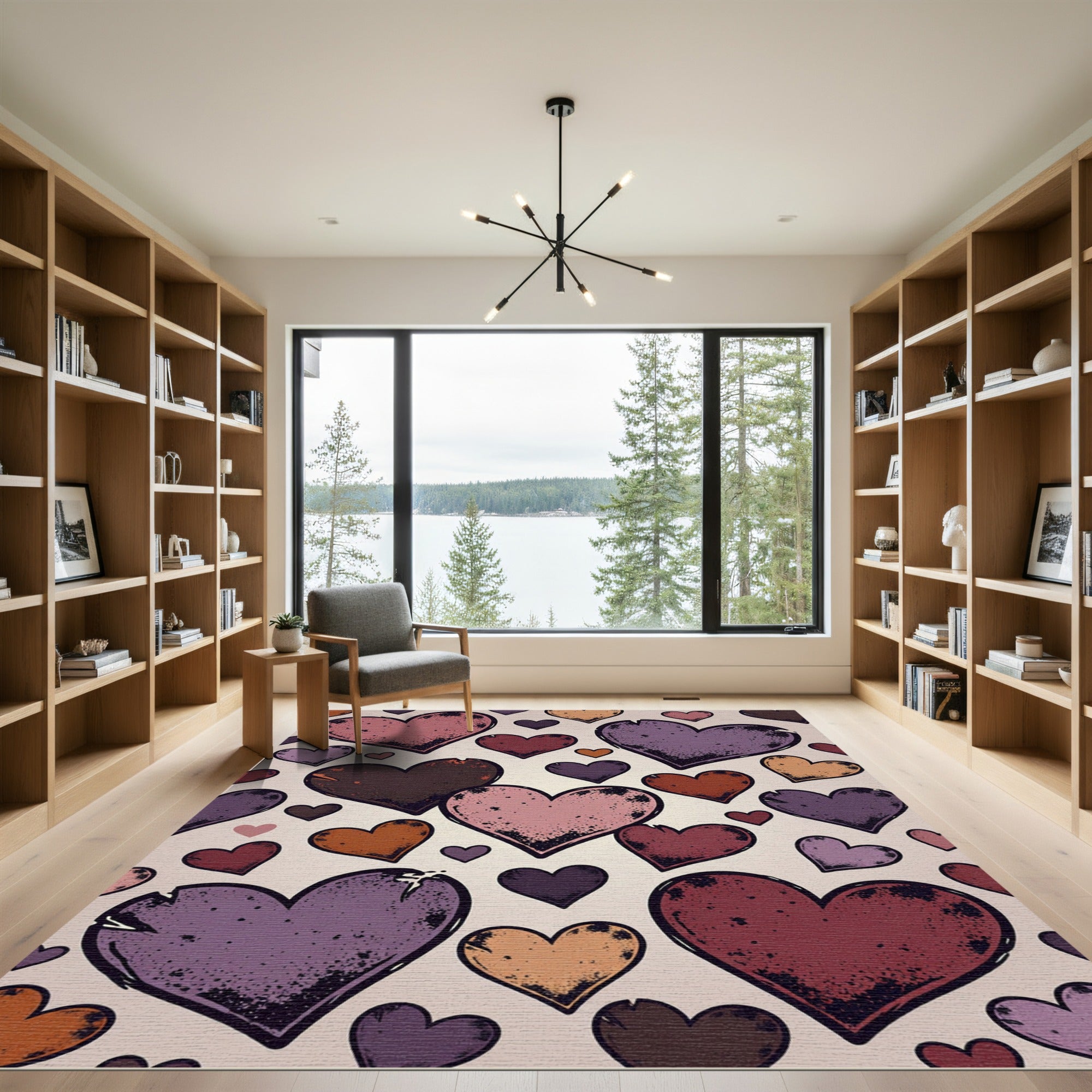 Distressed Multi-Color Heart Collage Rug