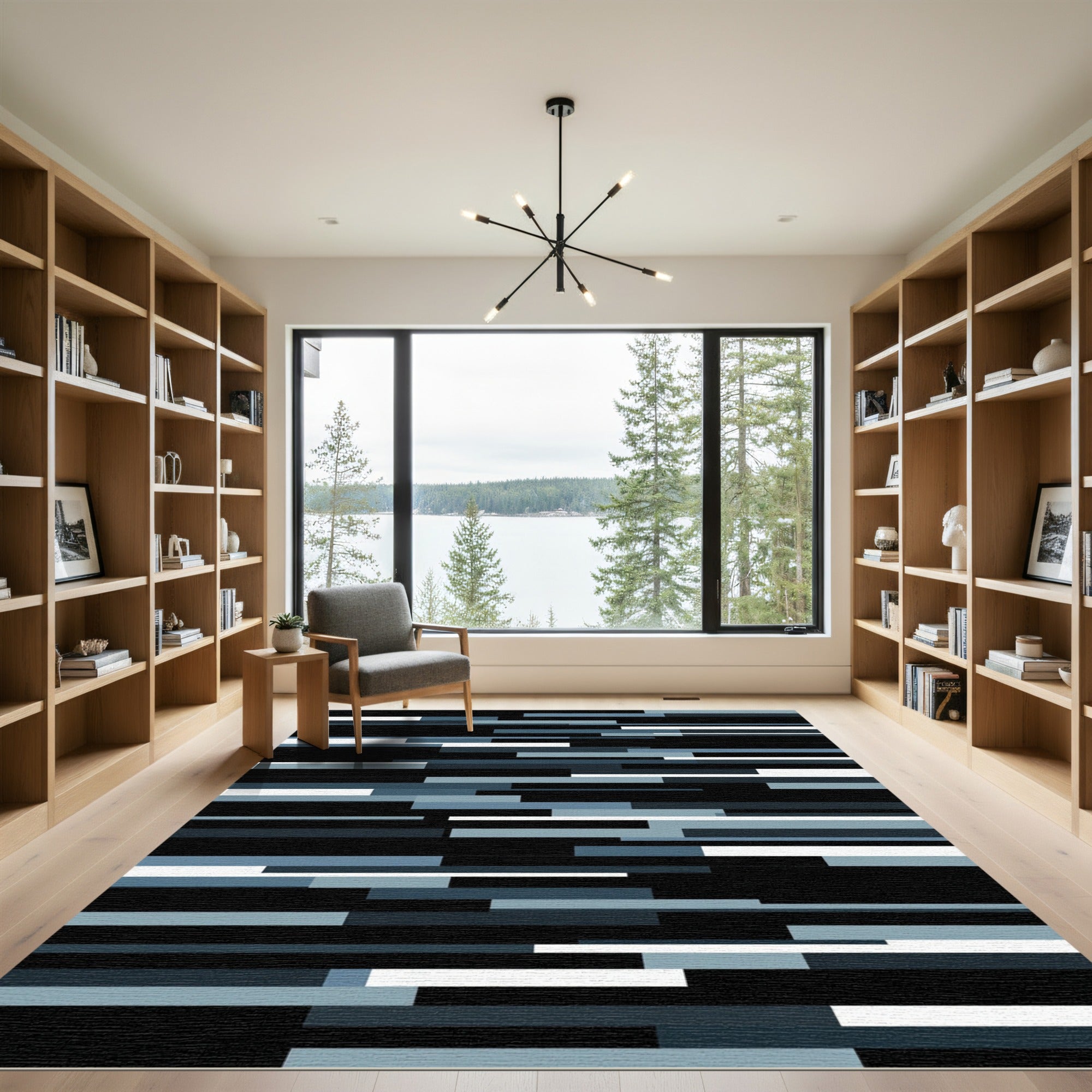 Modern Blue Gray Horizontal Stripe Rug