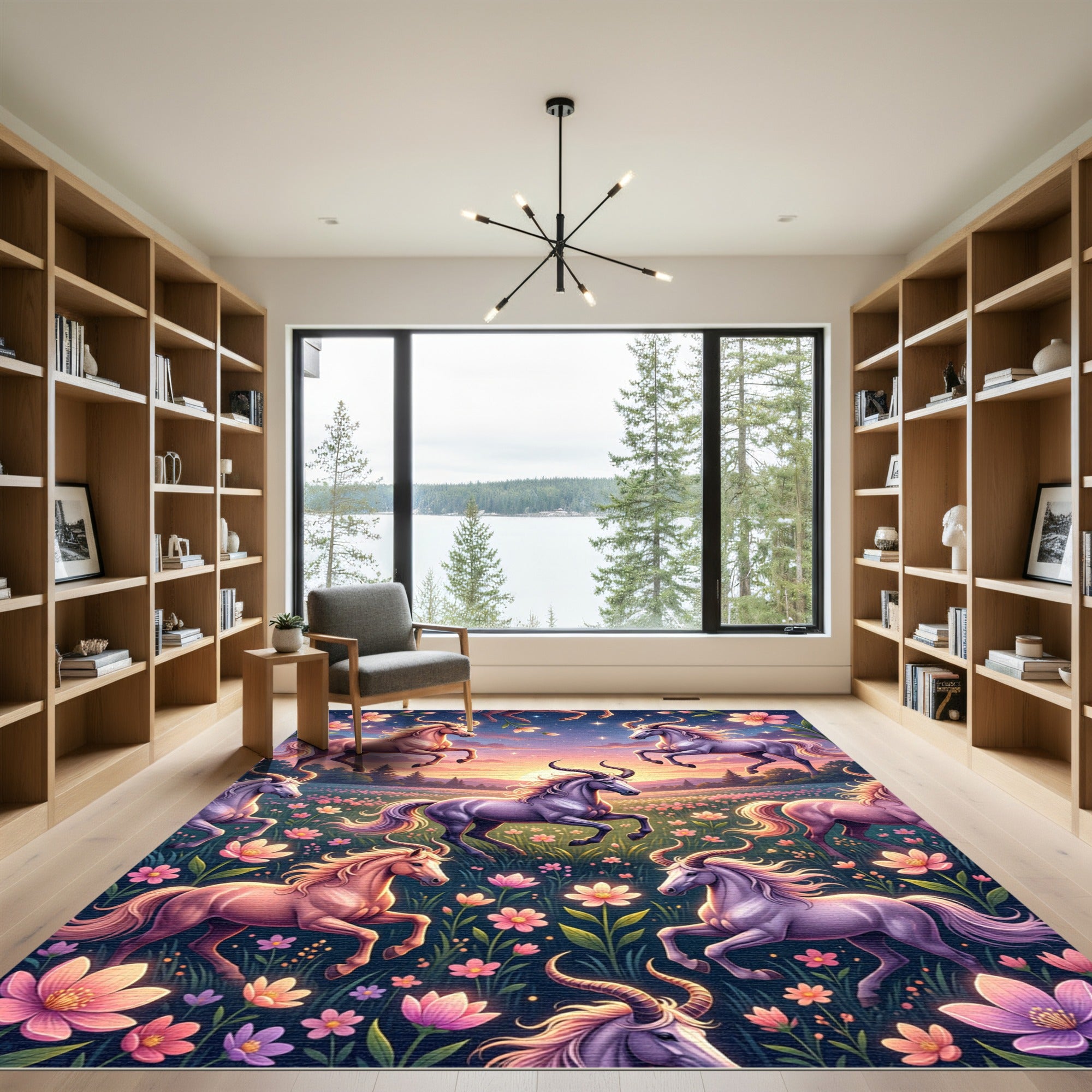 Ethereal Unicorn Meadow with Pastel Florals Rug