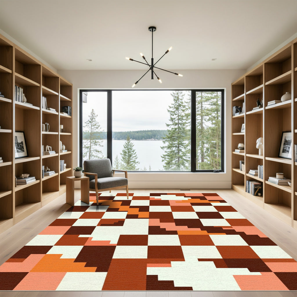 Retro Checkerboard Orange Cloud Rug