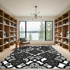 Monochrome Black Gothic Trellis Floral Tile Rug