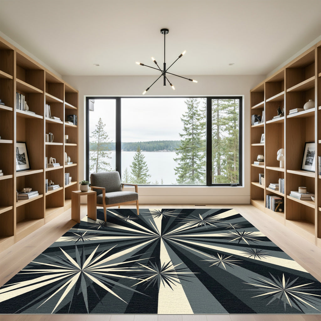 Monochromatic Geometric Sunburst Star Radiating Rug