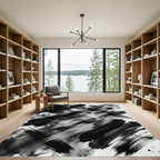 Monochromatic Abstract Charcoal Ink Stroke Rug