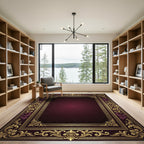 Ornate Baroque Damask Burgundy Gold Frame Rug