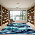Abstract Indigo Watercolor Ocean Wave Rug