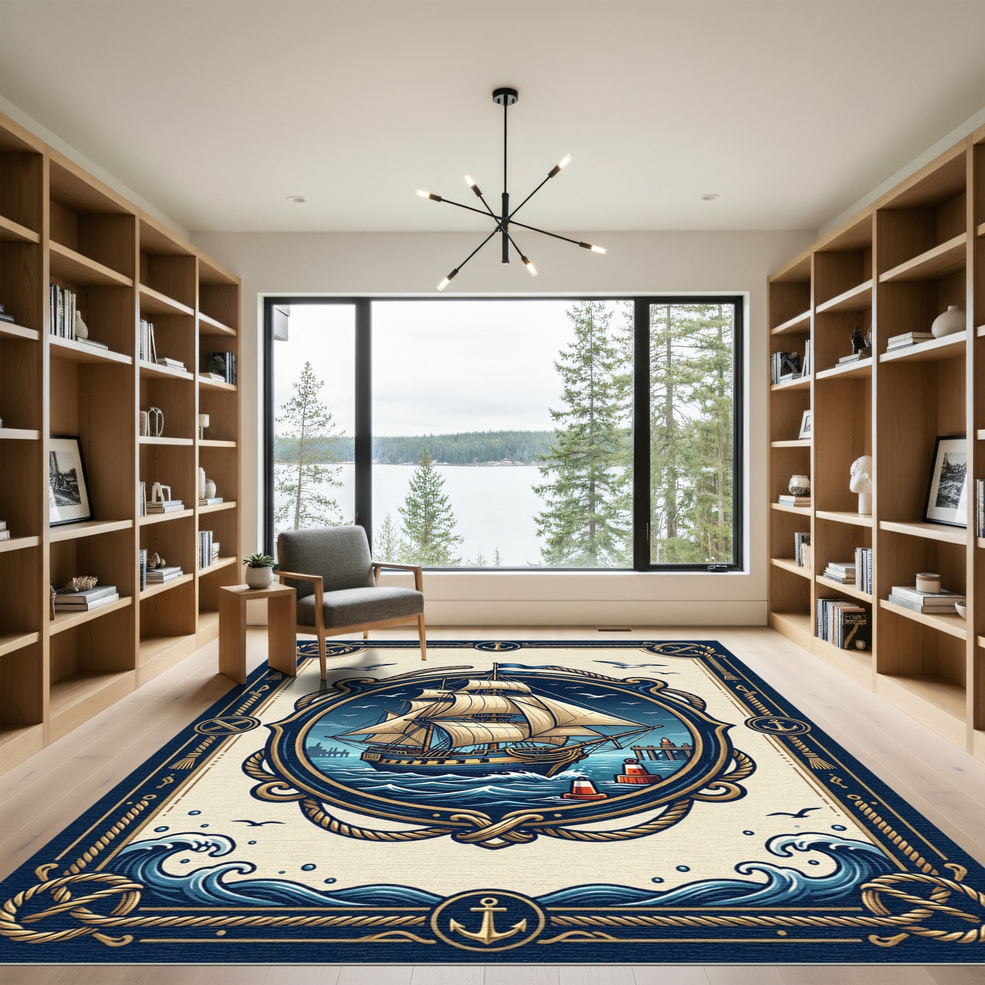 Nautical Sailing Ship Anchor Maritime Crest Rug
