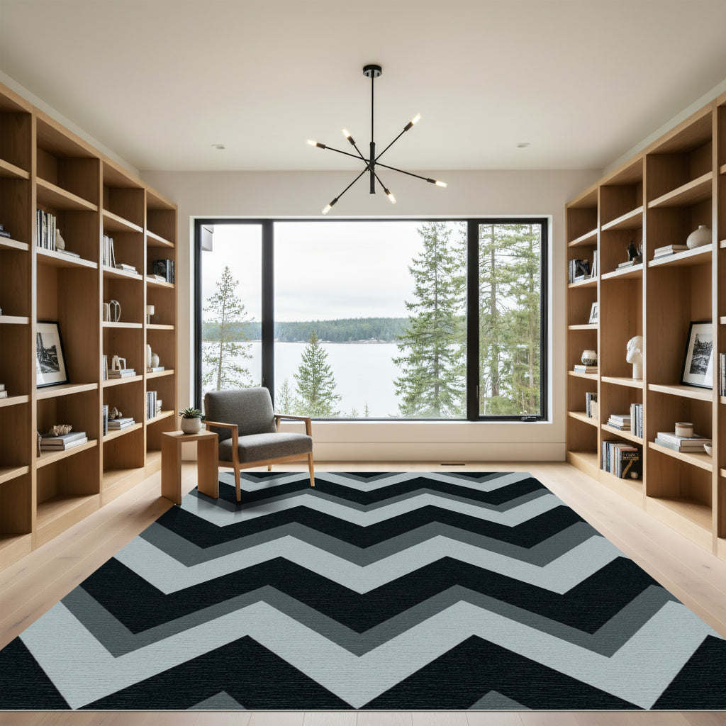 Modern Gray and Black Chevron Rug