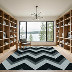 Modern Gray and Black Chevron Rug