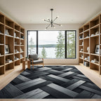 Monochrome Herringbone Weave Geometric Abstract Rug