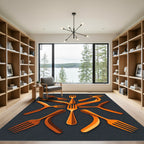 Orange Fork Abstract Radial Arrangement Rug
