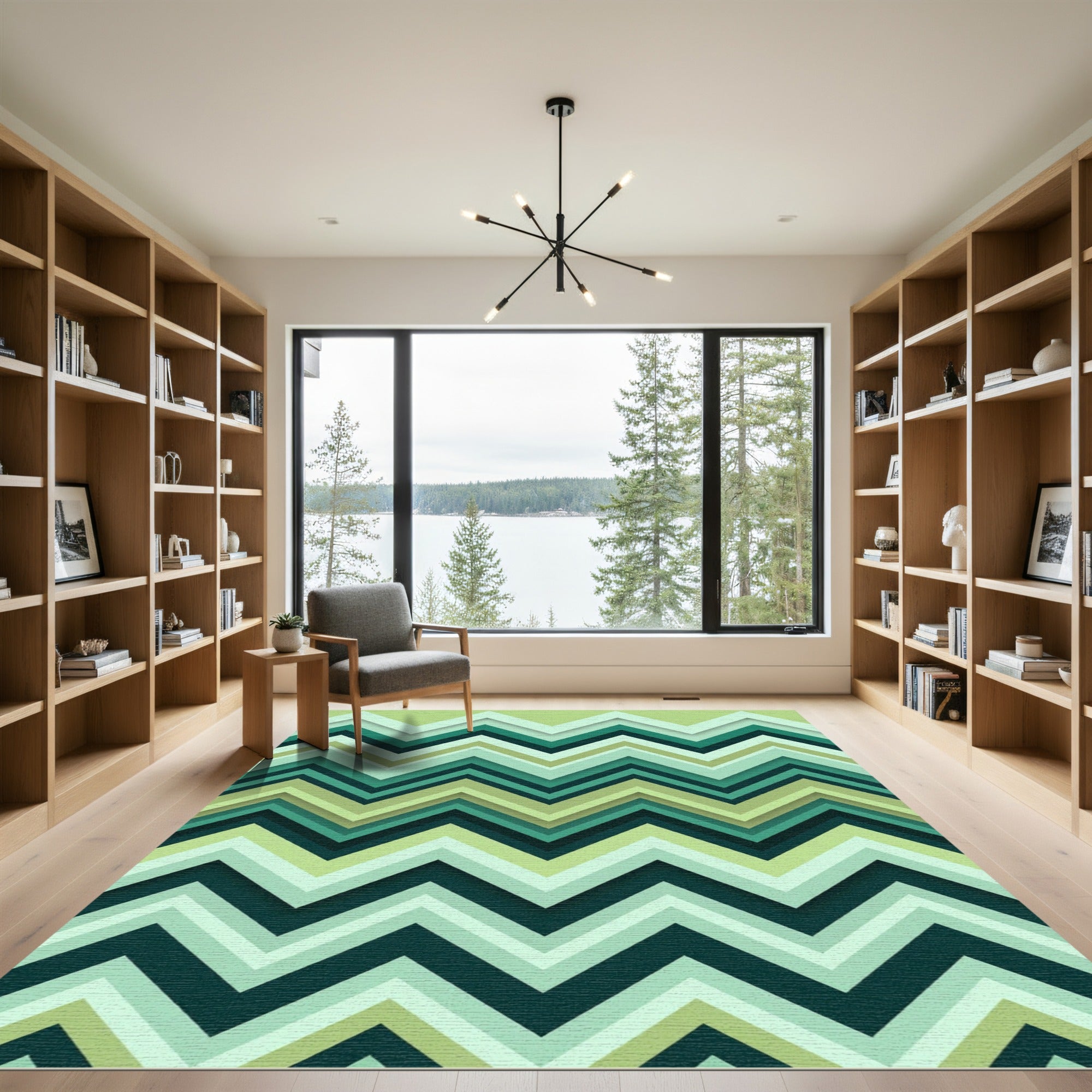 Sage and Forest Green Zigzag Chevron Rug