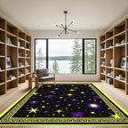 Yellow Bordered Cosmic Night Sky Stars Rug