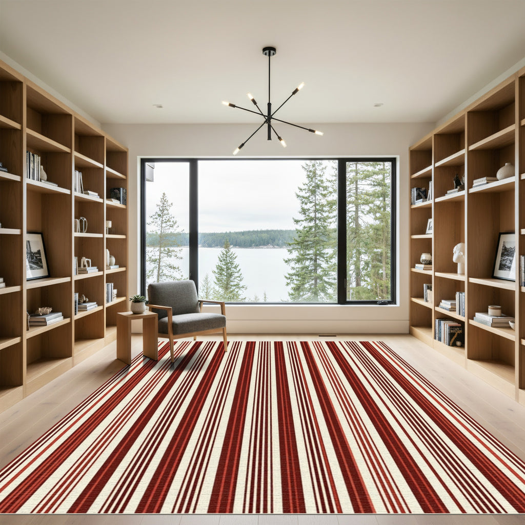 Crimson Cream Vertical Stripe Rug