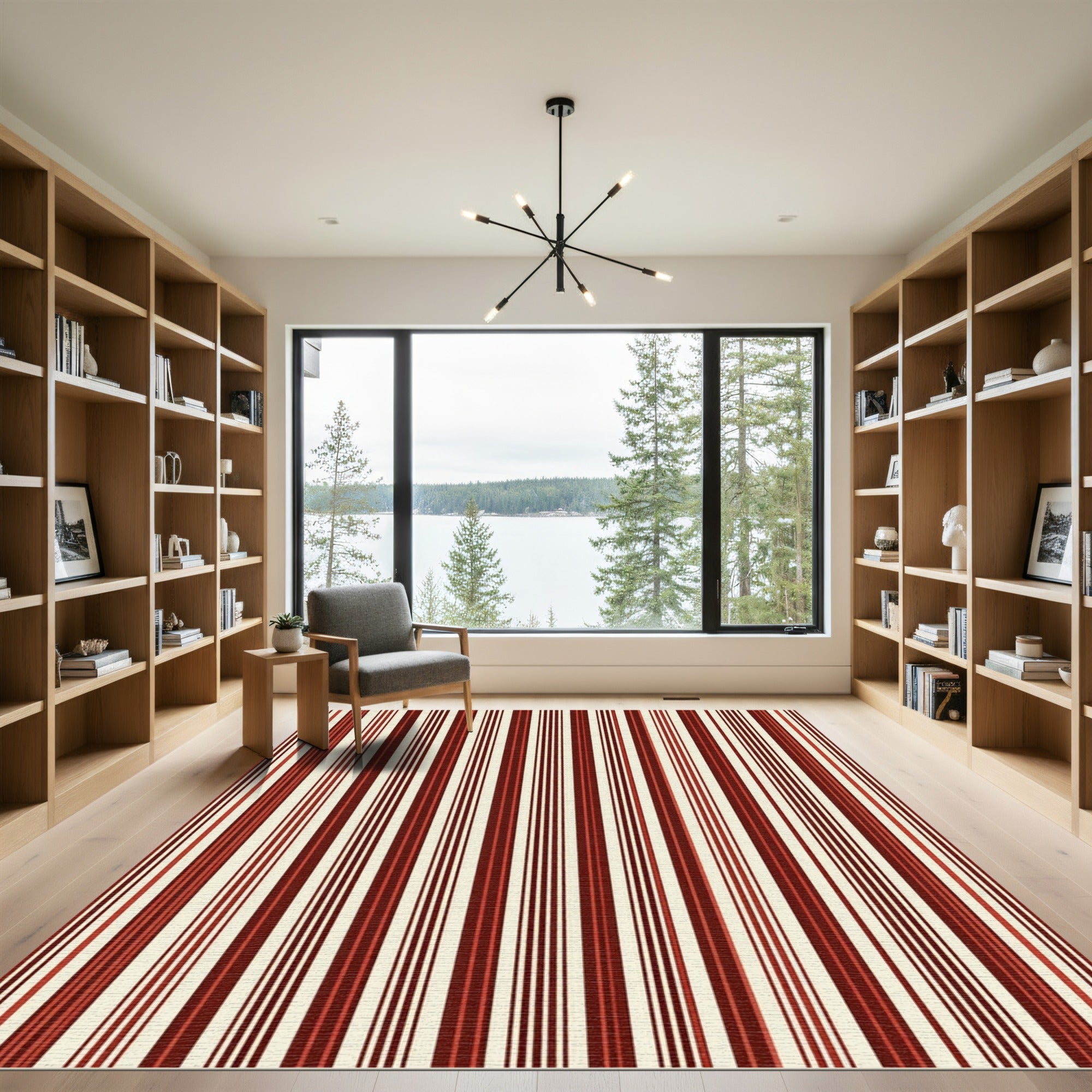 Crimson Cream Vertical Stripe Rug