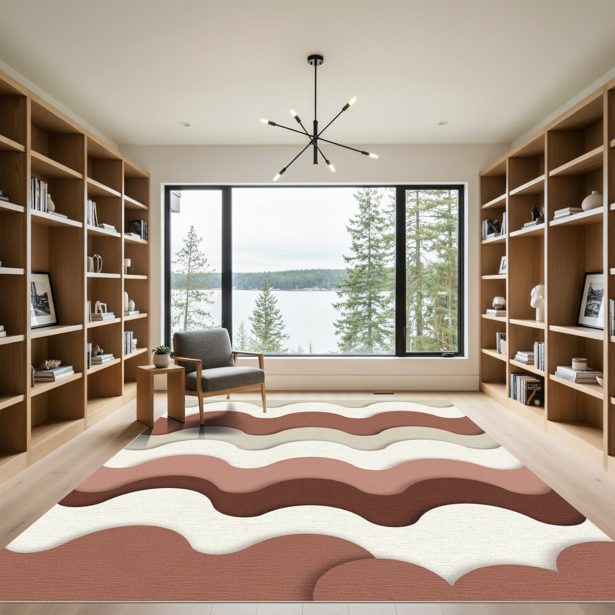 Modern Earthy Tone Layered Wave Rug