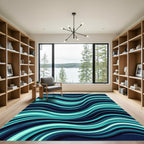 Modern Teal and Navy Liquid Wave Rug