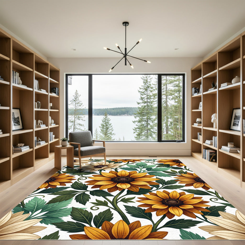 Golden Sunflowers with Verdant Foliage Rug