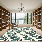 Earthy Green Eucalyptus Botanical Illustration Rug
