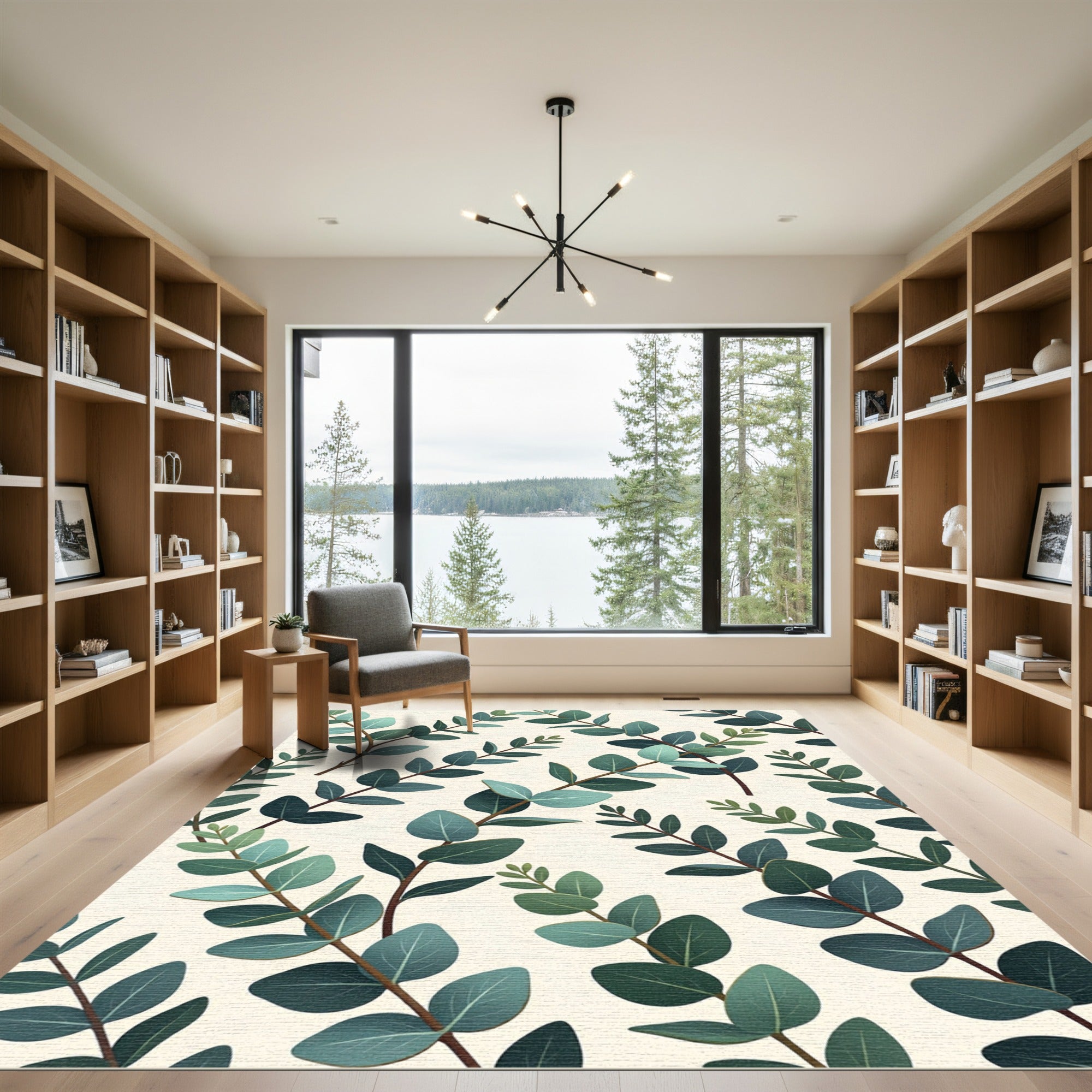 Earthy Green Eucalyptus Botanical Illustration Rug