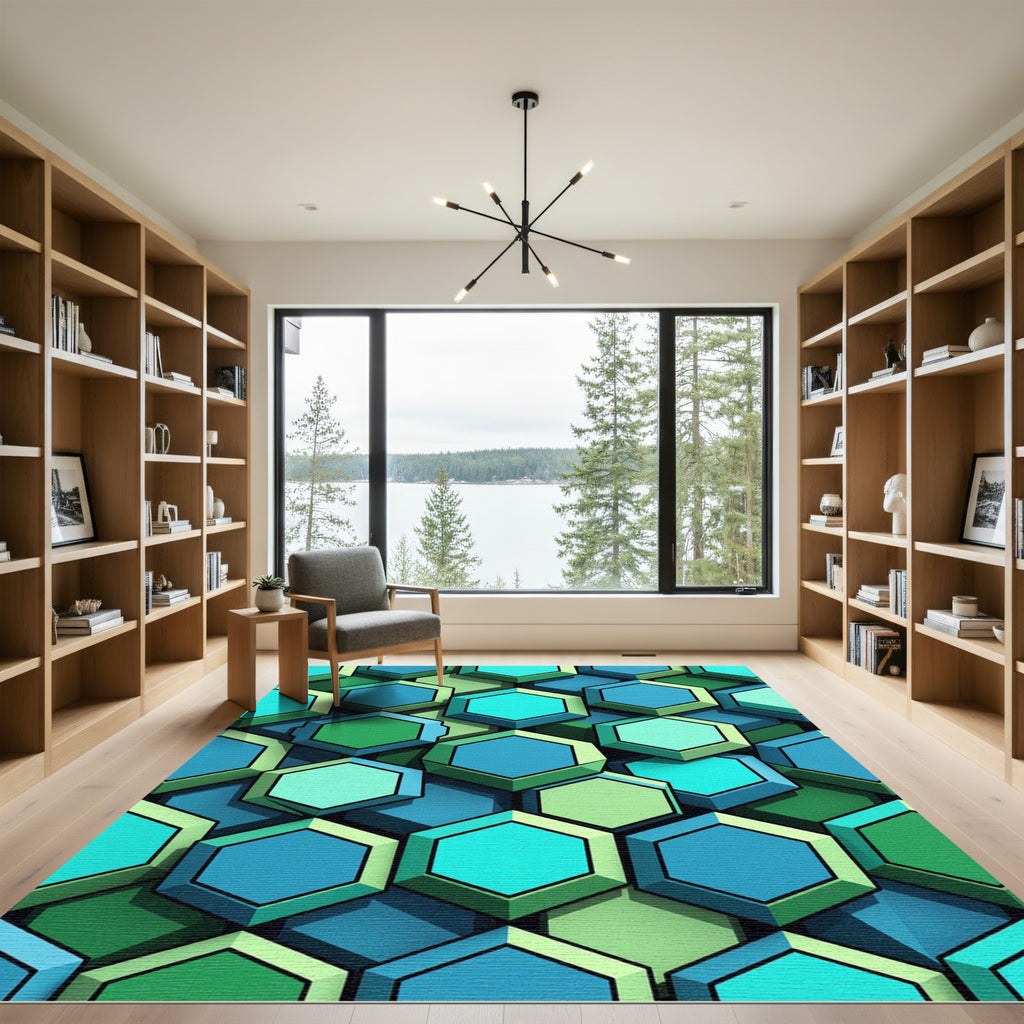 Aqua Sea Green Hexagons Rug