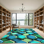 Aqua Sea Green Hexagons Rug