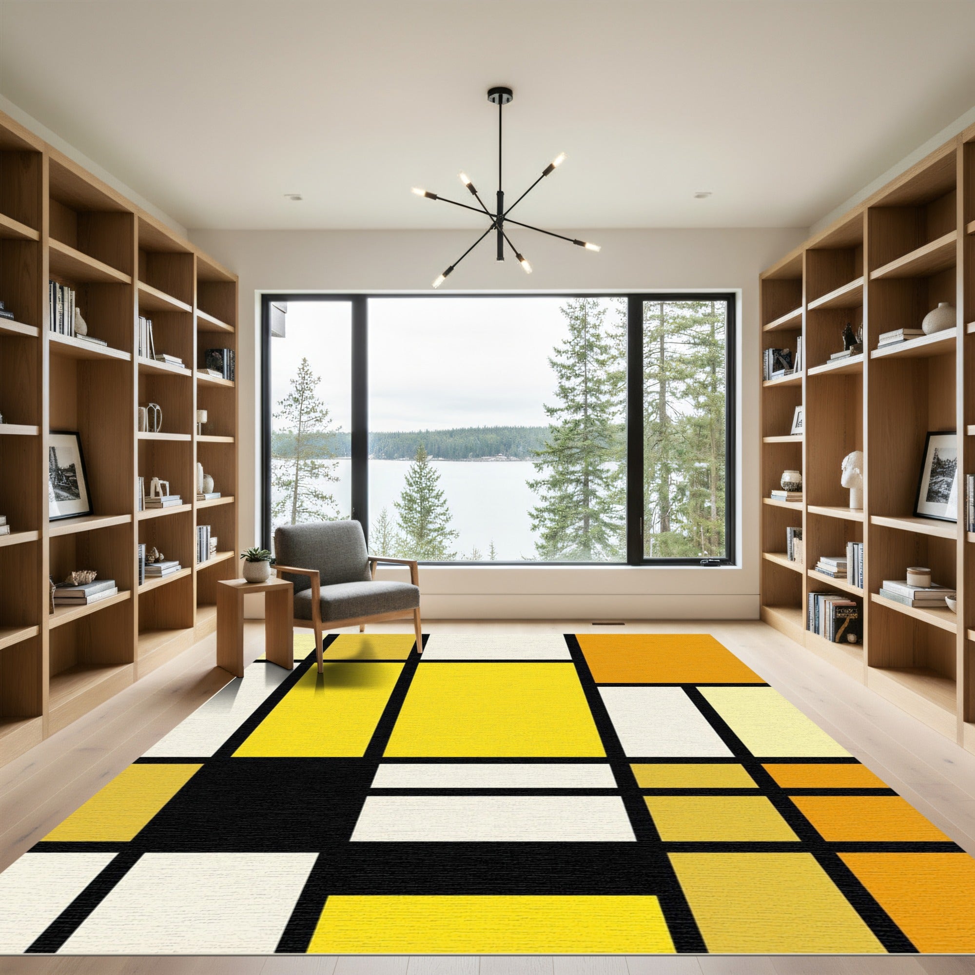 Geometric Abstract Yellow Mondrian Composition Rug