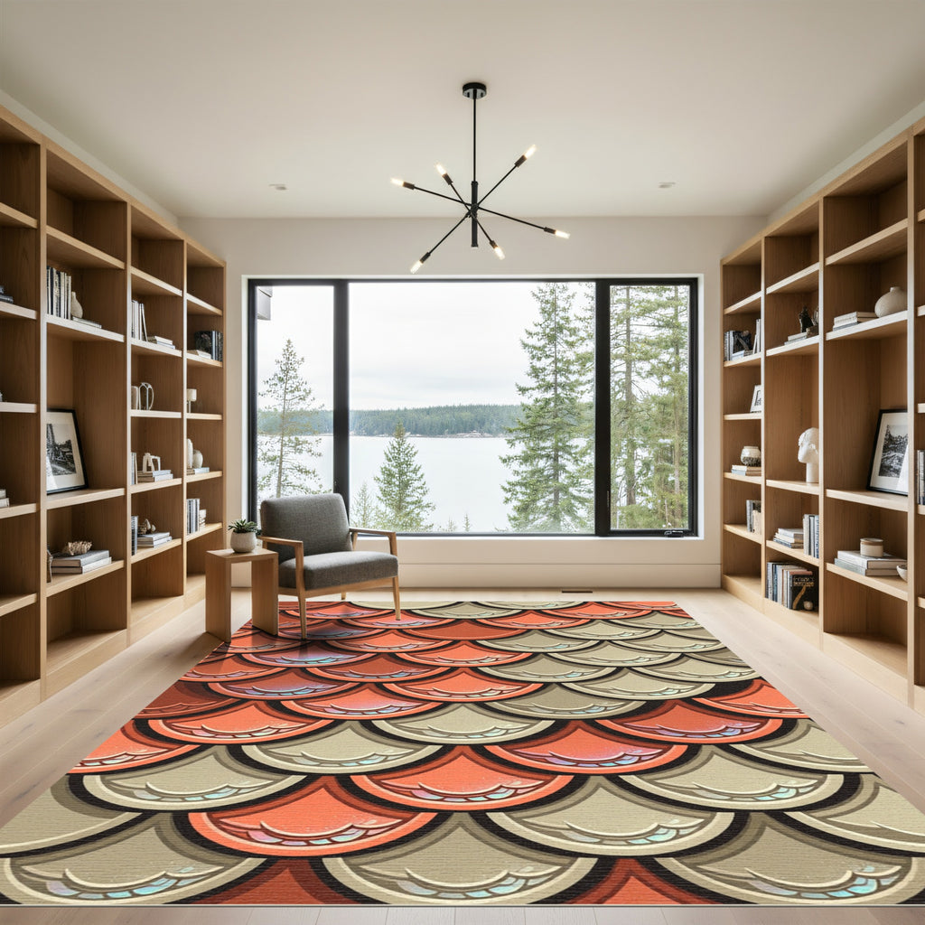 Terracotta and Sand Layered Scallop Scale Rug