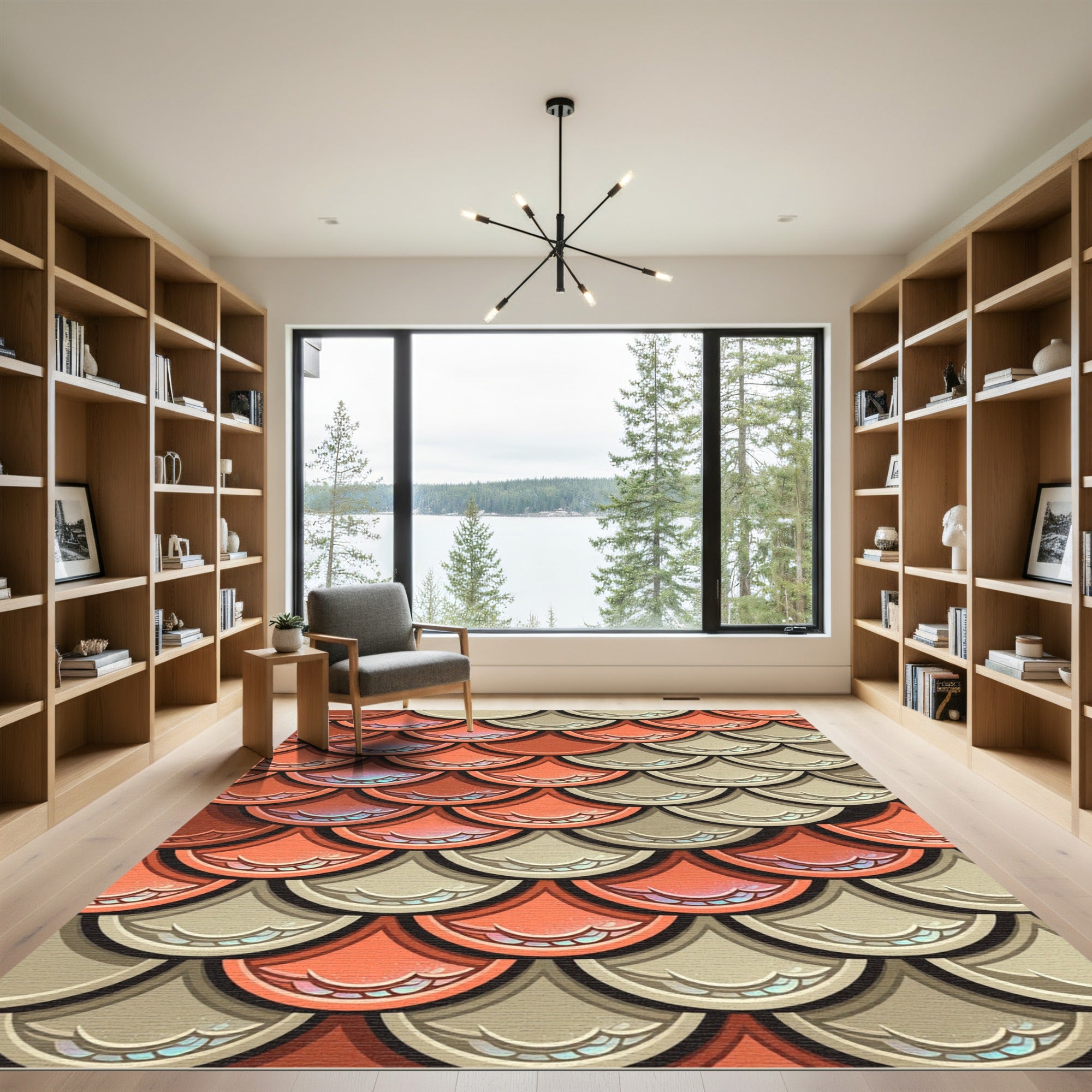 Terracotta and Sand Layered Scallop Scale Rug
