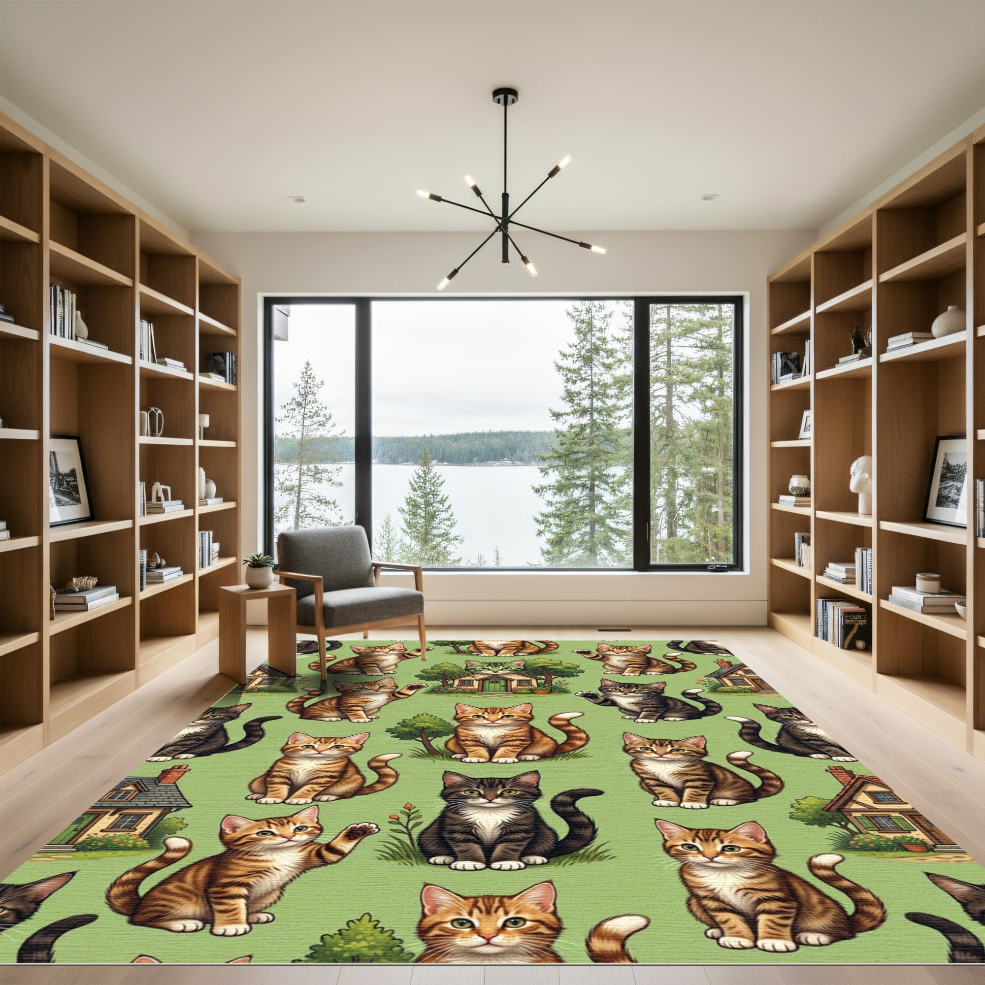 Playful Kittens On Green Background Rug