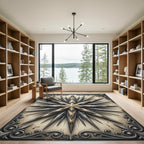 Aged Golden Starburst Compass Rose Rug
