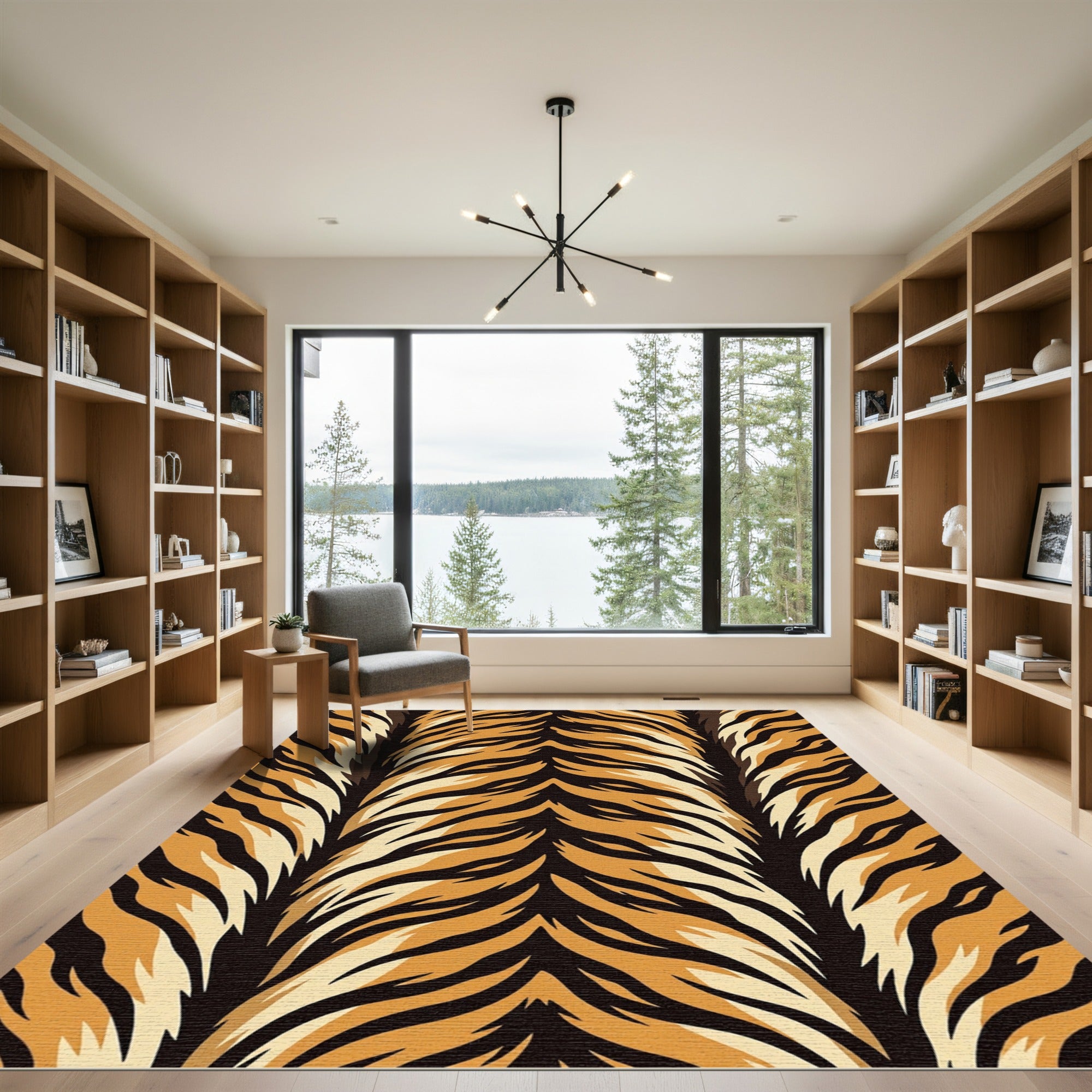 Bold Symmetrical Tiger Stripe Orange Rug