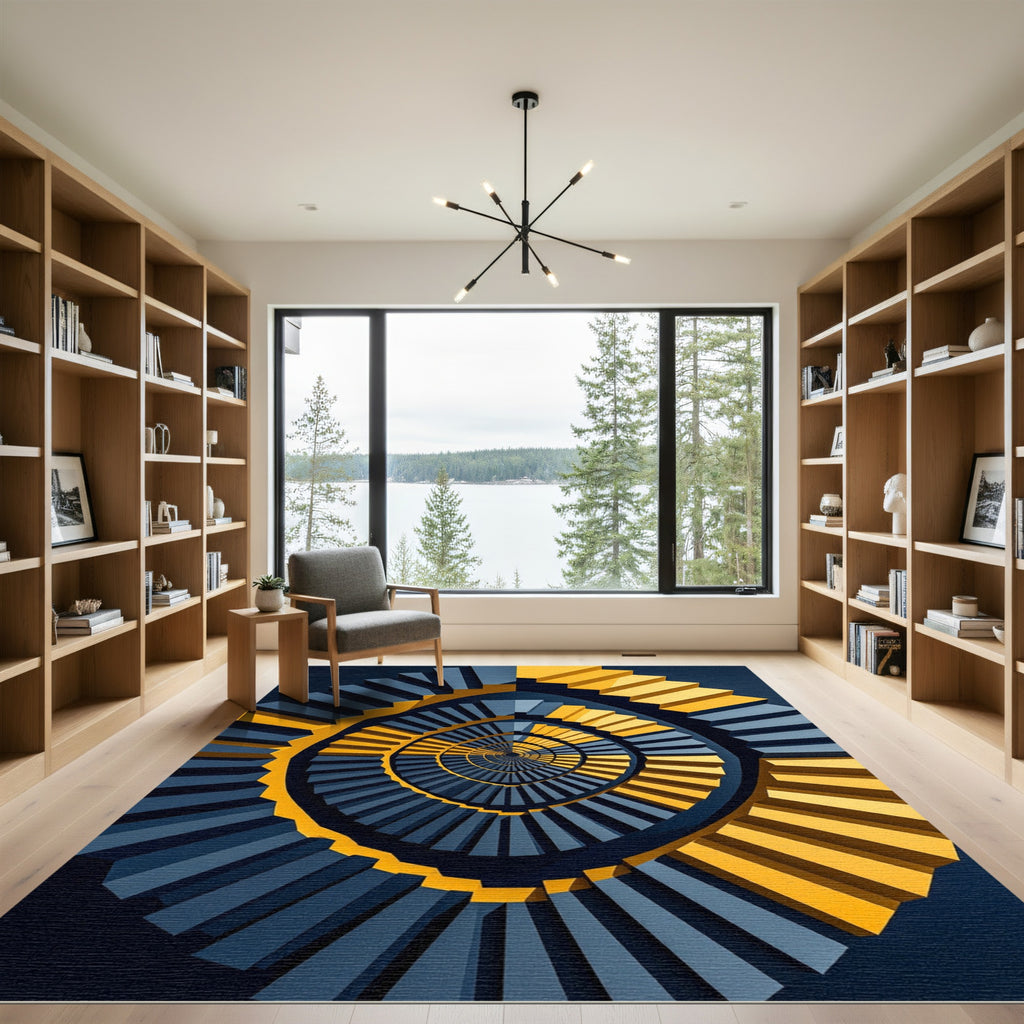 Golden Yellow Dark Blue Infinite Staircase Rug