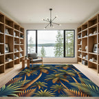 Tropical Palm Grove Navy Blue Rug