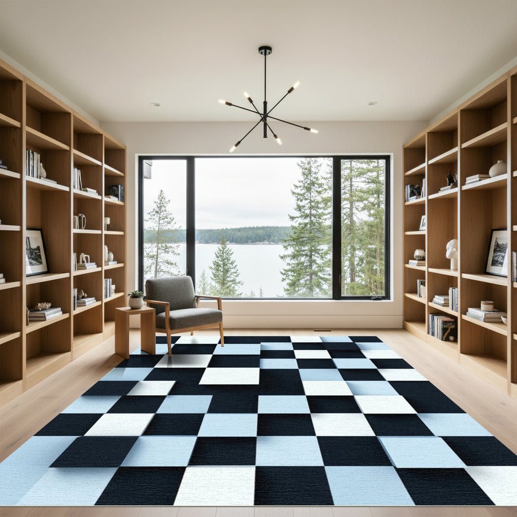 Modern Monochrome Geometric Floating Cube Rug
