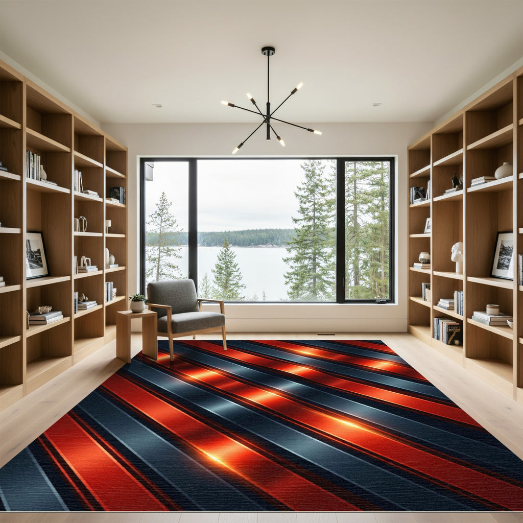 Metallic Orange Red Diagonal Stripes Rug