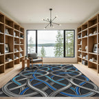 Interlocking Silver Azure Geometric Ribbon Rug