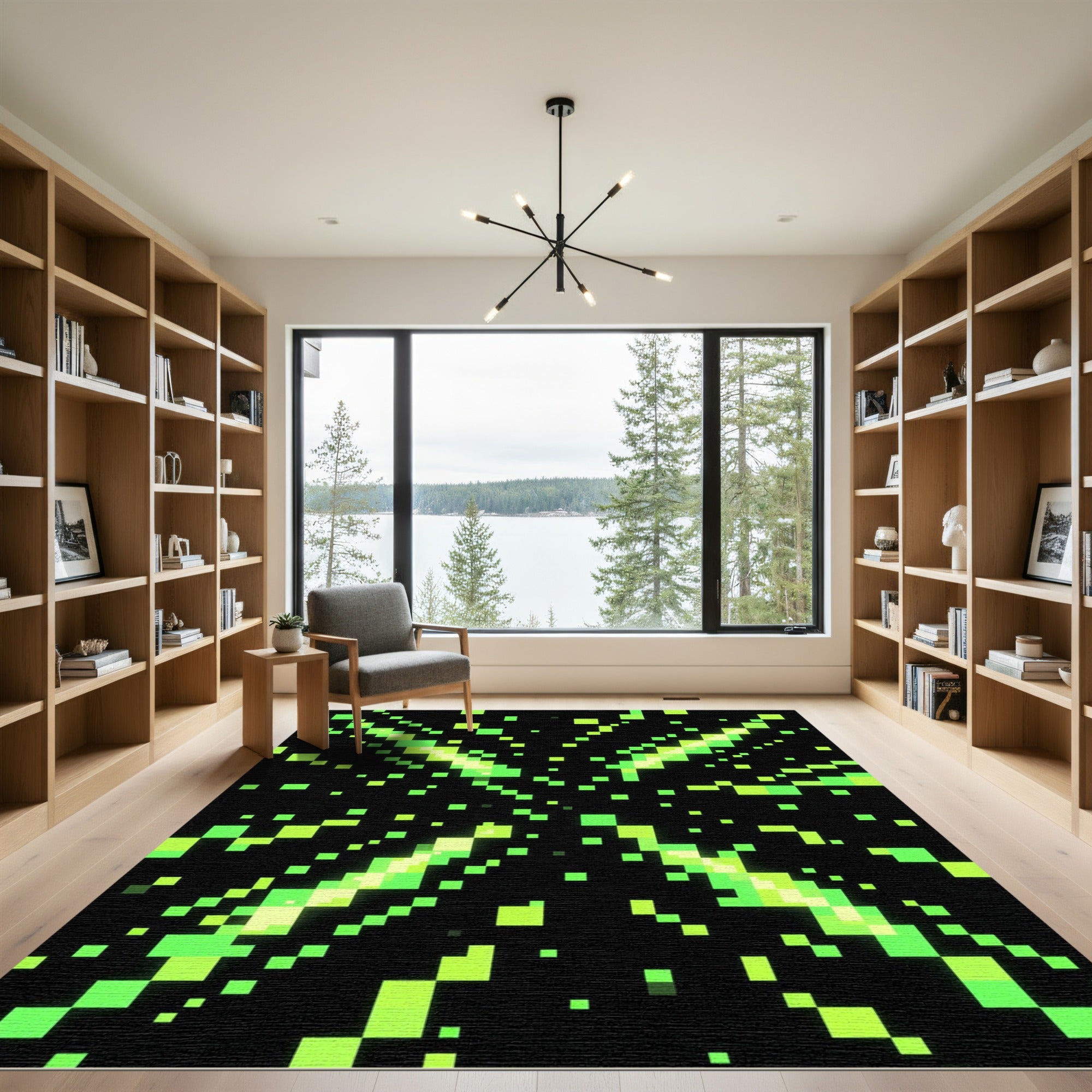 Neon Pixel Lime Green Geometric Explosion Rug