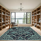 Ornate Teal Interlocking Filigree Rug